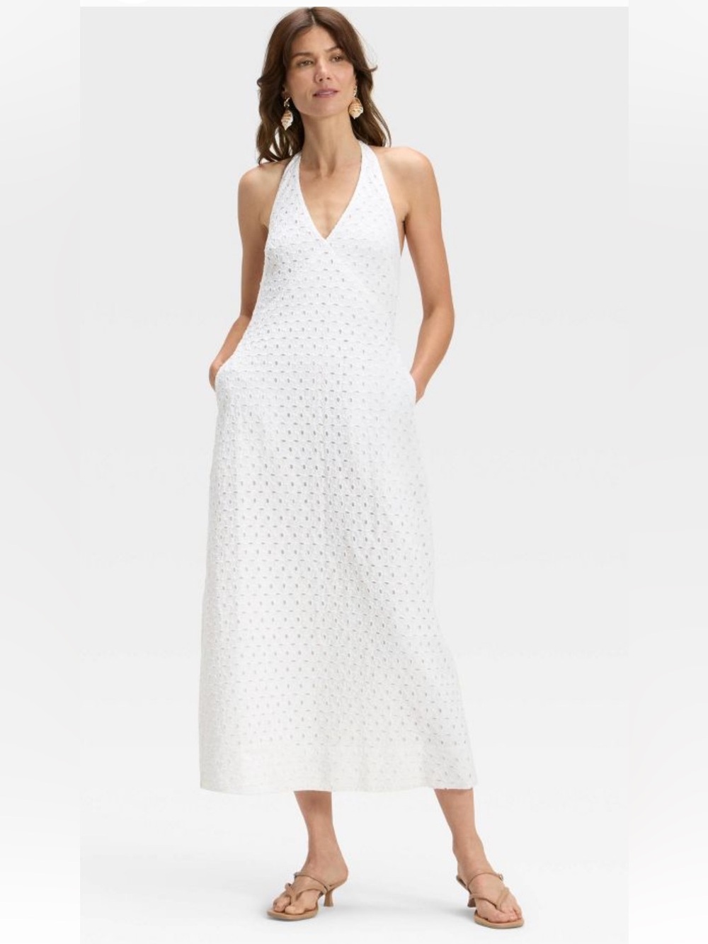 A New Day Women’s White Backless Halter Eyelet Maxi Dress Sz Small NWT